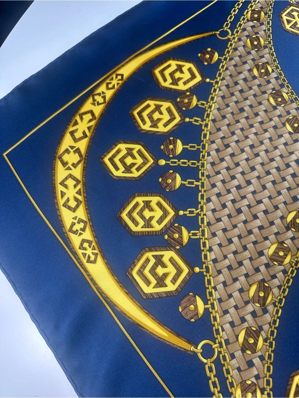 Bally Blue Silk Scarf with Gold Accent